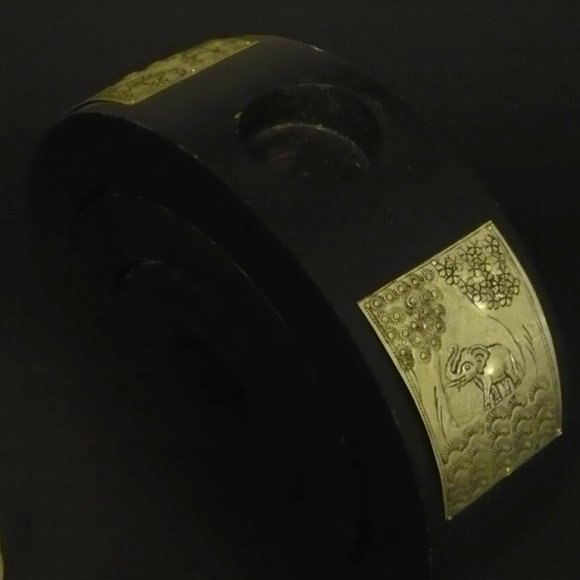 Vintage 90s Elephant Stamped Metal Wooden Space Saver Candle Holders - Picture 8 of 11